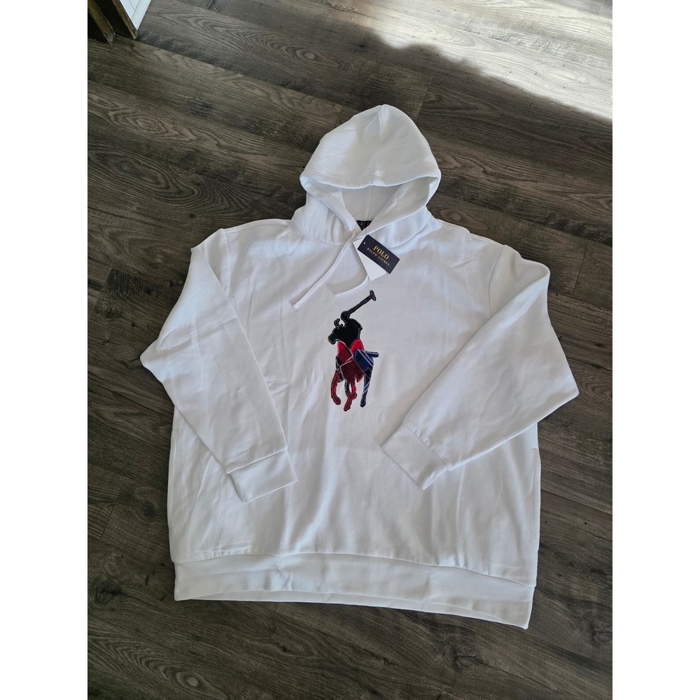 NWT Polo Ralph Lauren Plaid Big Pony Hoodie White Men's Size 3XL Streetwear Prep